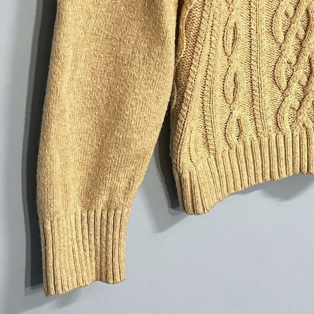 Lands End Cotton Wool Cable Knit Sweater Size M Petite Fisherman Neutral Classic - Picture 4 of 7
